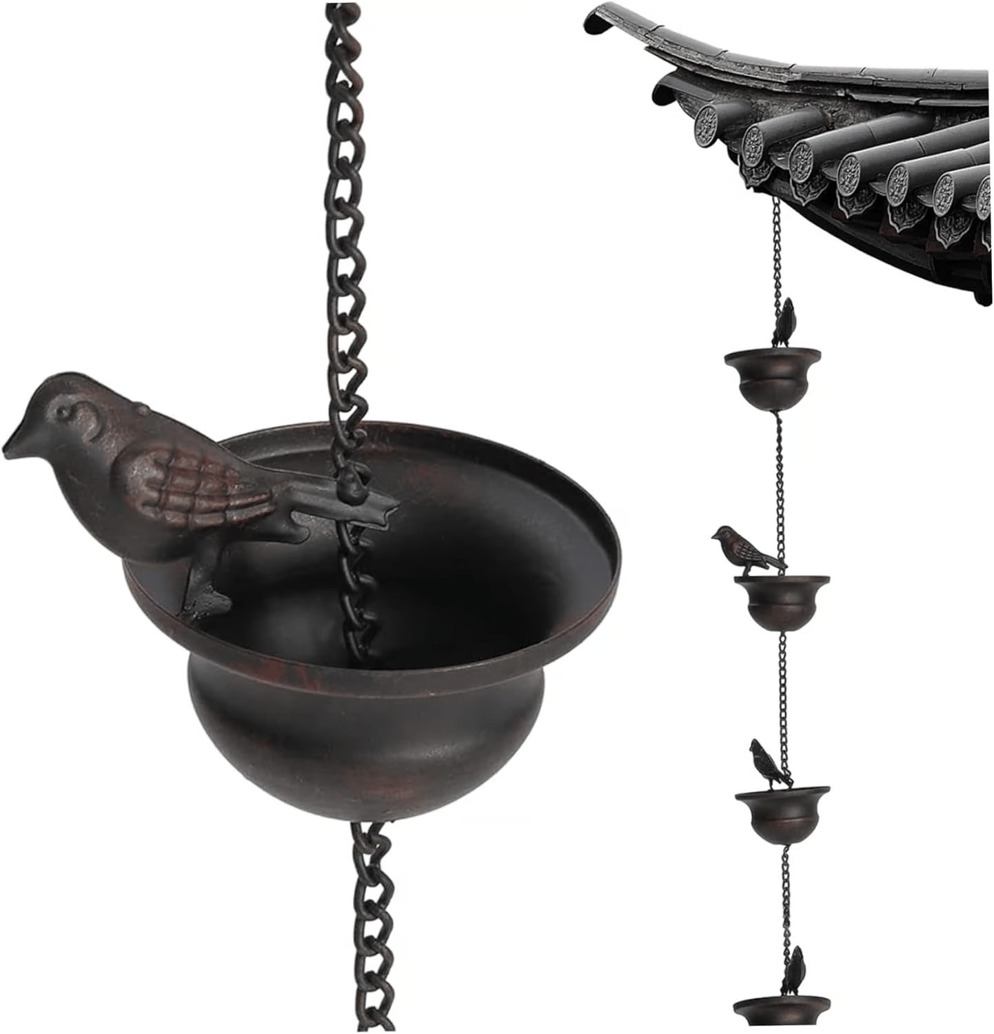 🌧️Sateen ja taiteen kohtaaminen 🐦 Lintujen kylpyammeen muotoinen koristeellinen sadevesiketju 🎨