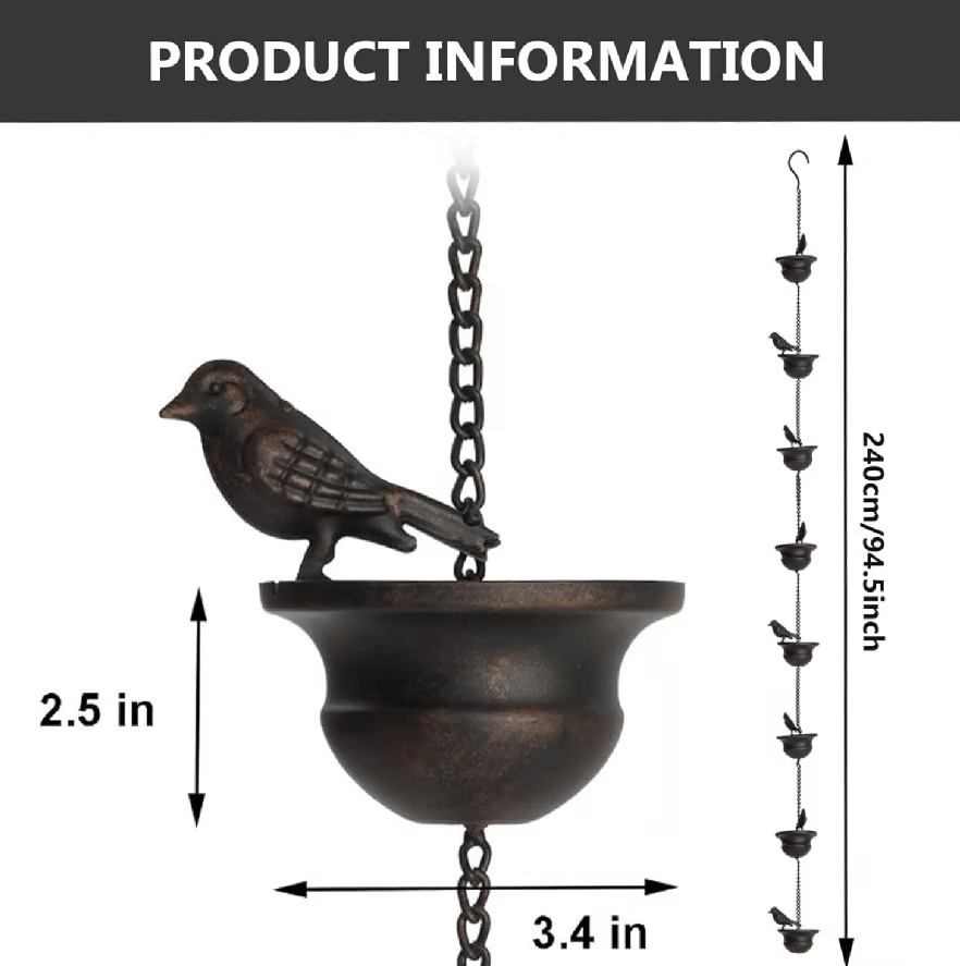 🌧️Sateen ja taiteen kohtaaminen 🐦 Lintujen kylpyammeen muotoinen koristeellinen sadevesiketju 🎨