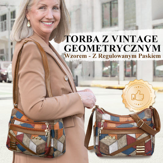 👜 Retro geometrinen kuviollinen laukku - säädettävä olkahihna 🎗️