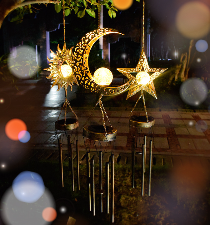 Solar Powered Sun and Moon Shaped Metal Pendant / LED Pattern Outdoor Decoration