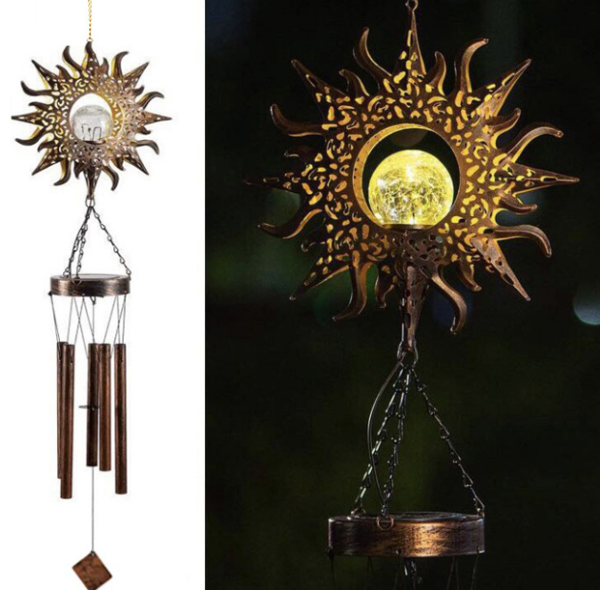 Solar Powered Sun and Moon Shaped Metal Pendant / LED Pattern Outdoor Decoration