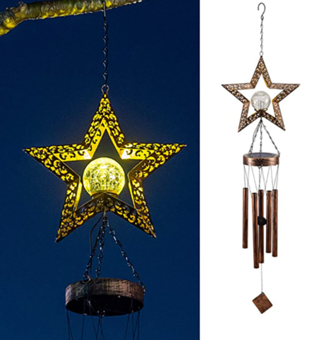 Solar Powered Sun and Moon Shaped Metal Pendant / LED Pattern Outdoor Decoration