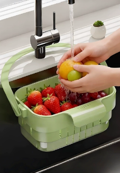 Retractable Hanging Colander – Thickened Kitchen Sink Strainer & Fruit/Vegetable Wash Basket