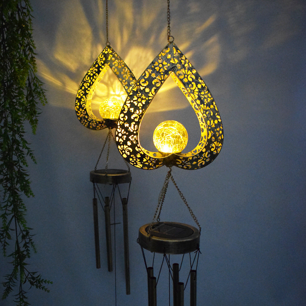 Solar Powered Sun and Moon Shaped Metal Pendant / LED Pattern Outdoor Decoration