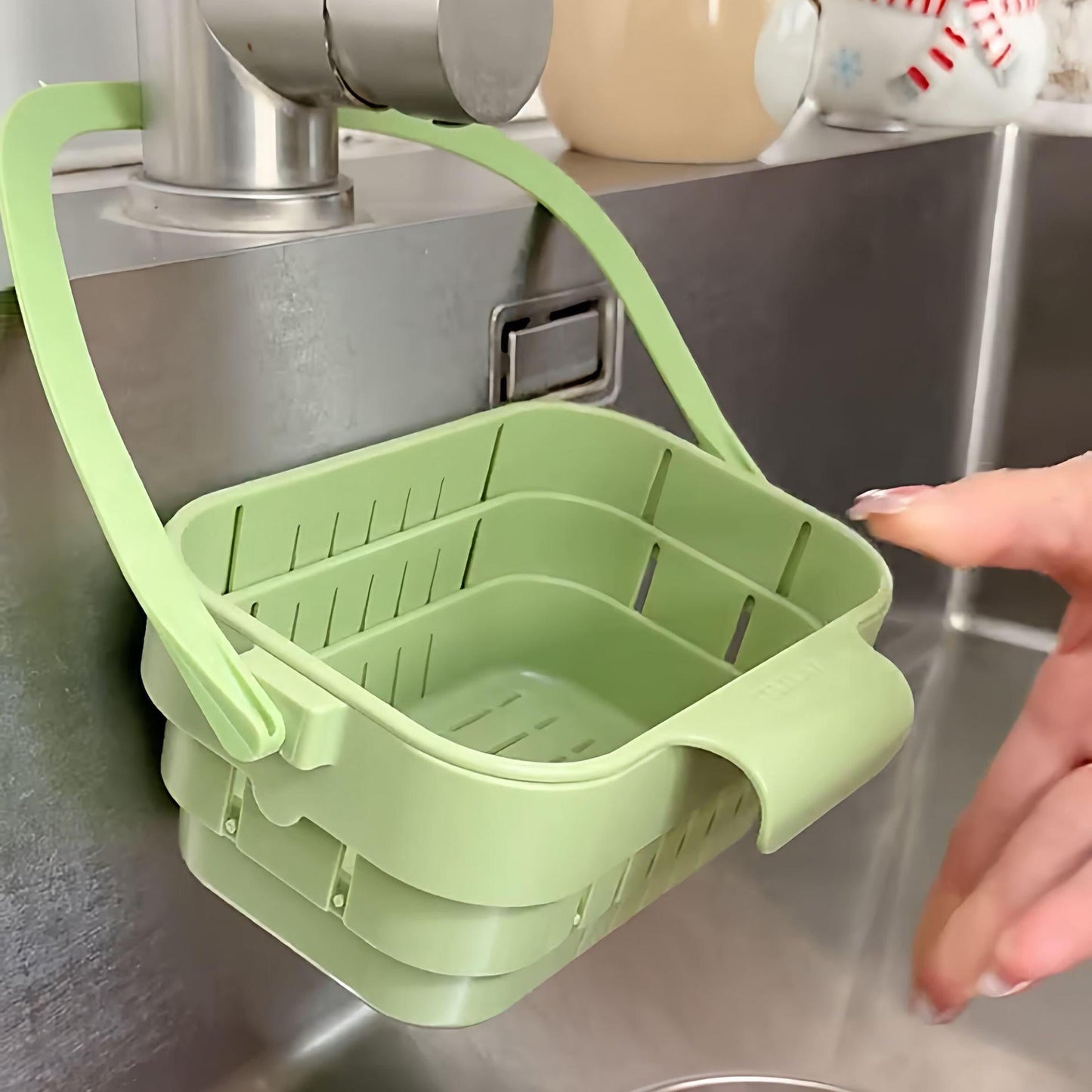 Retractable Hanging Colander – Thickened Kitchen Sink Strainer & Fruit/Vegetable Wash Basket