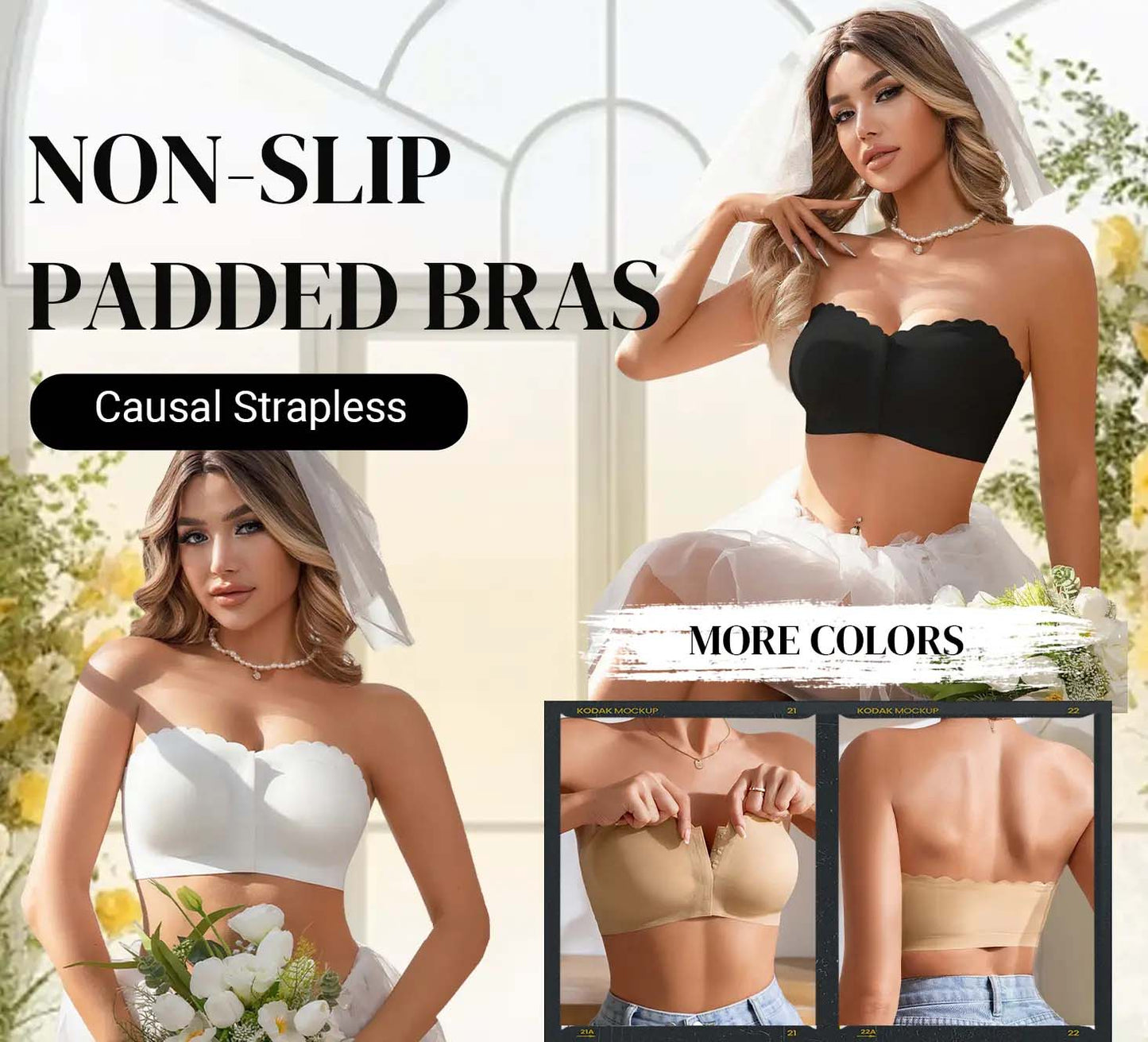 Naadloze sluiting aan de voorkant met schouderbandjes en bandeau bh