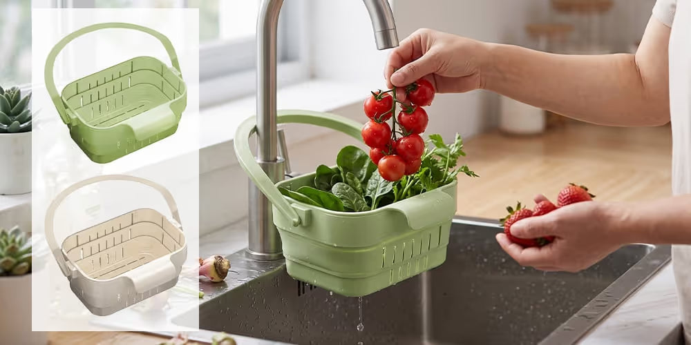 Retractable Hanging Colander – Thickened Kitchen Sink Strainer & Fruit/Vegetable Wash Basket