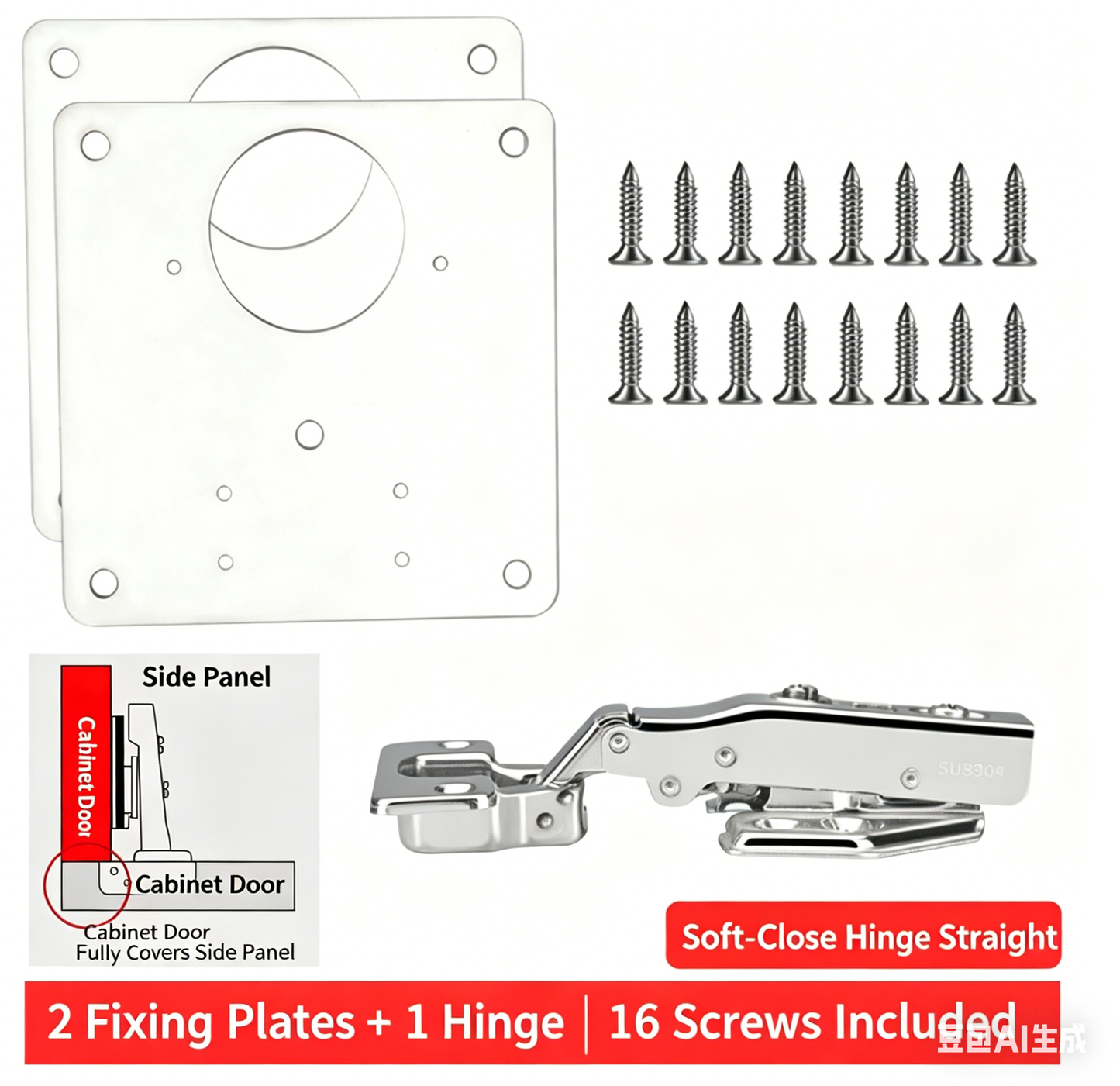 Kit de réparation de charnières de placard en acier inoxydable - Plaques de montage universelles avec vis