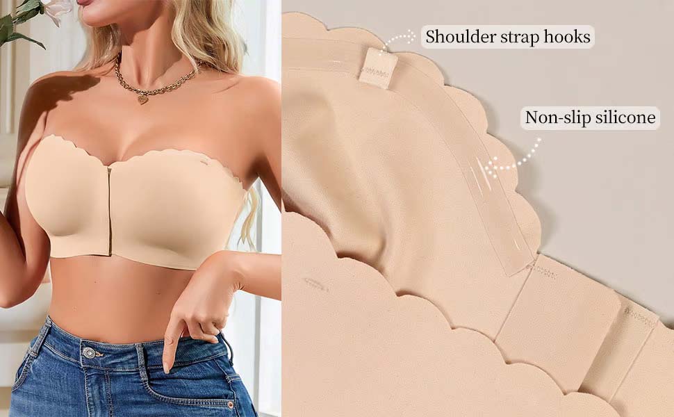 Naadloze sluiting aan de voorkant met schouderbandjes en bandeau bh