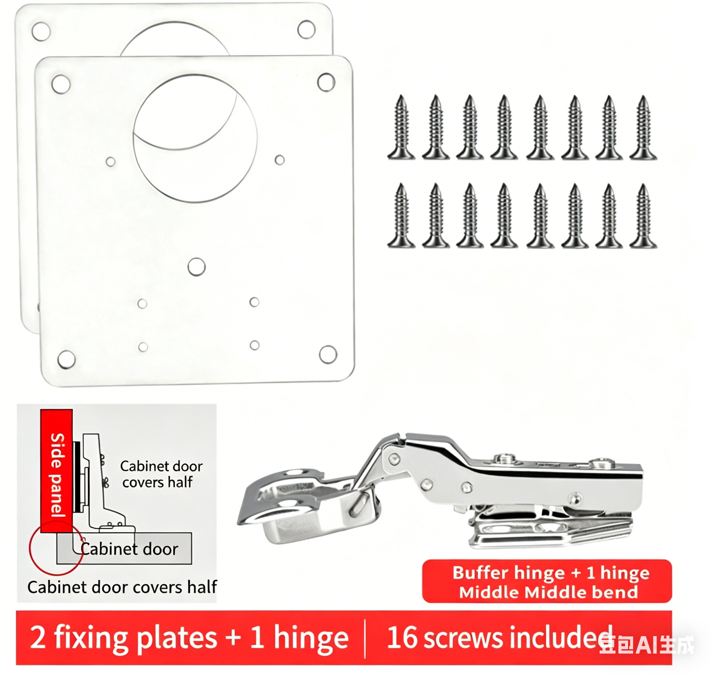 Kit de réparation de charnières de placard en acier inoxydable - Plaques de montage universelles avec vis