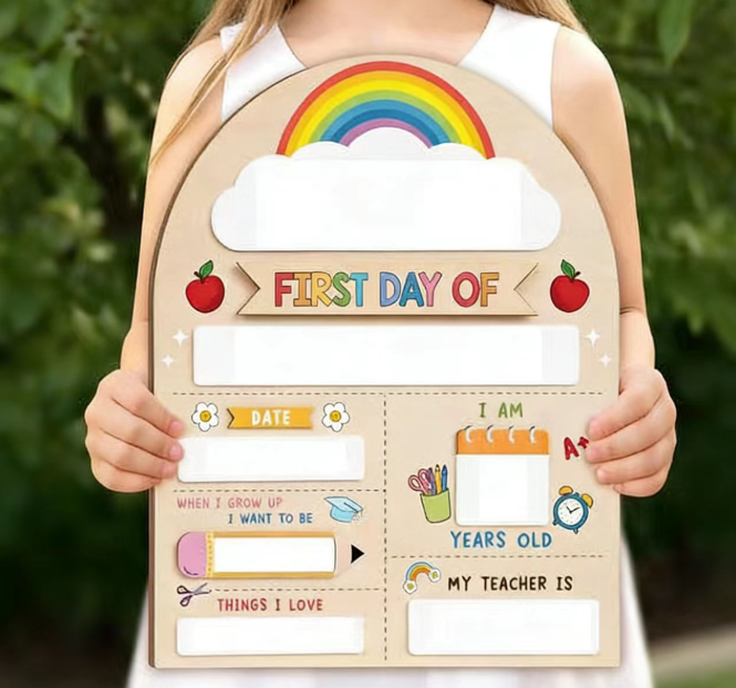 "First Day of School" Personalized Photo Prop Sign / Back-to-School Chalkboard-Style Board