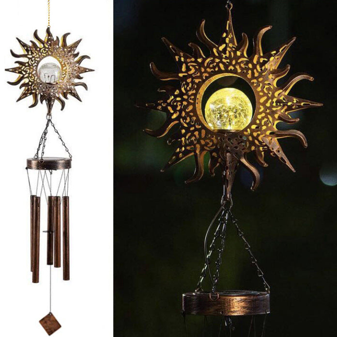 Solar Powered Sun and Moon Shaped Metal Pendant / LED Pattern Outdoor Decoration