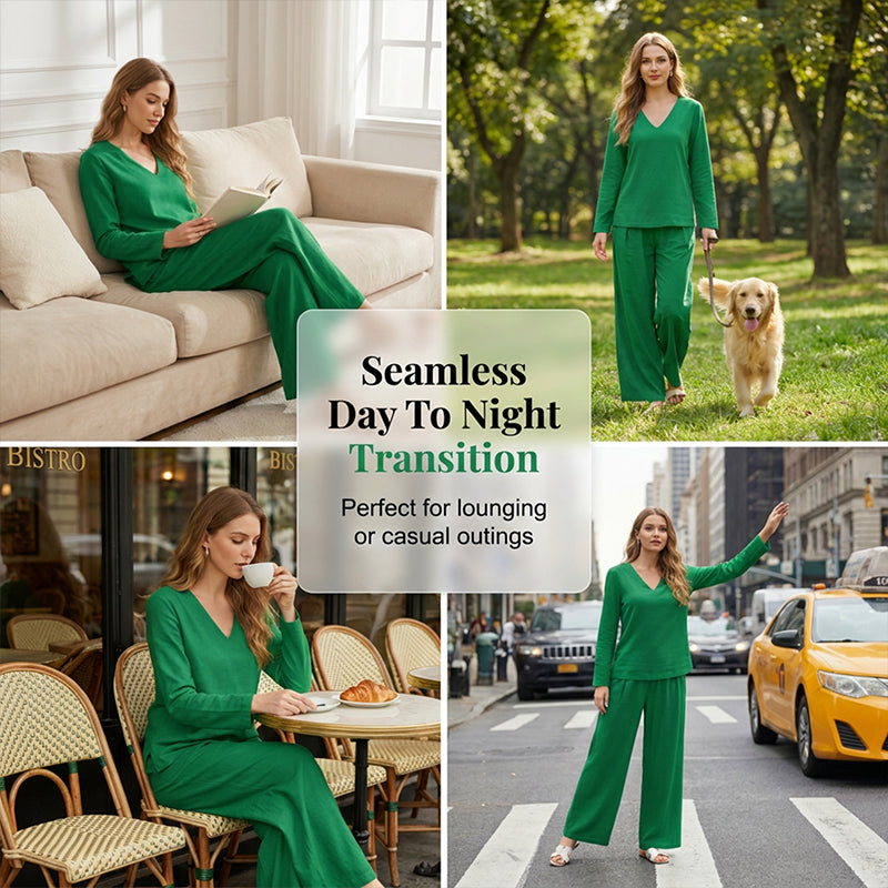 ✨ NOUVEAU ! Ensemble de détente pour femme avec col en V et jambes larges