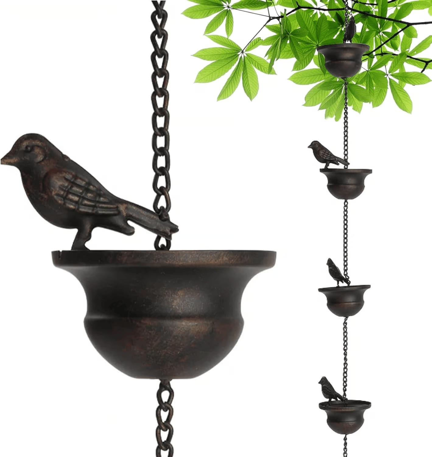 🌧️Sateen ja taiteen kohtaaminen  🐦 Lintujen kylpyammeen muotoinen koristeellinen sadevesiketju 🎨