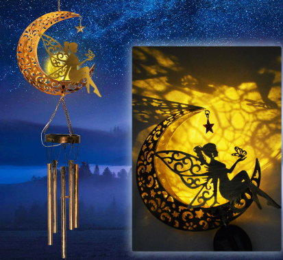Solar Powered Sun and Moon Shaped Metal Pendant / LED Pattern Outdoor Decoration