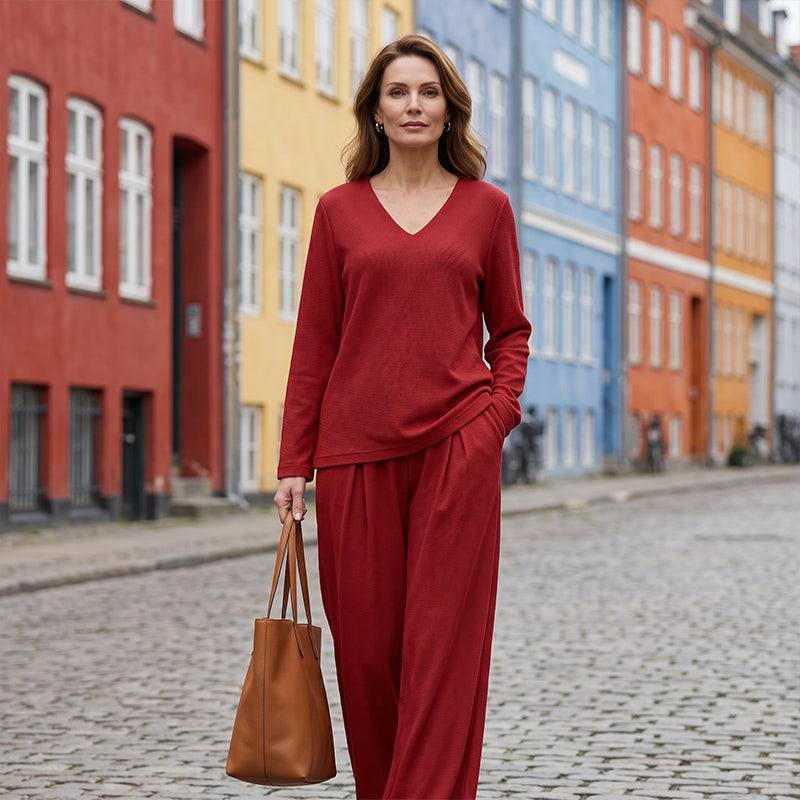 ✨ NOUVEAU ! Ensemble de détente pour femme avec col en V et jambes larges