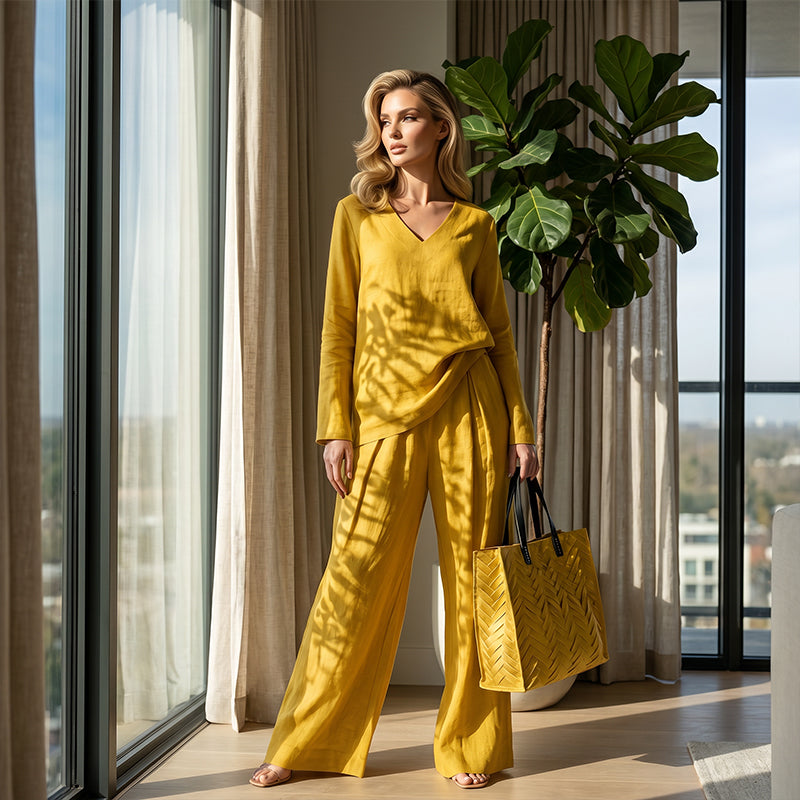 ✨ NOUVEAU ! Ensemble de détente pour femme avec col en V et jambes larges