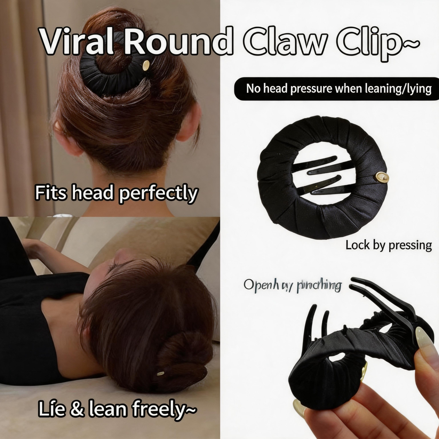 Flat Pressure-Free Hair Claw Clip / Zero-Pressure Ponytail Holder for Women
