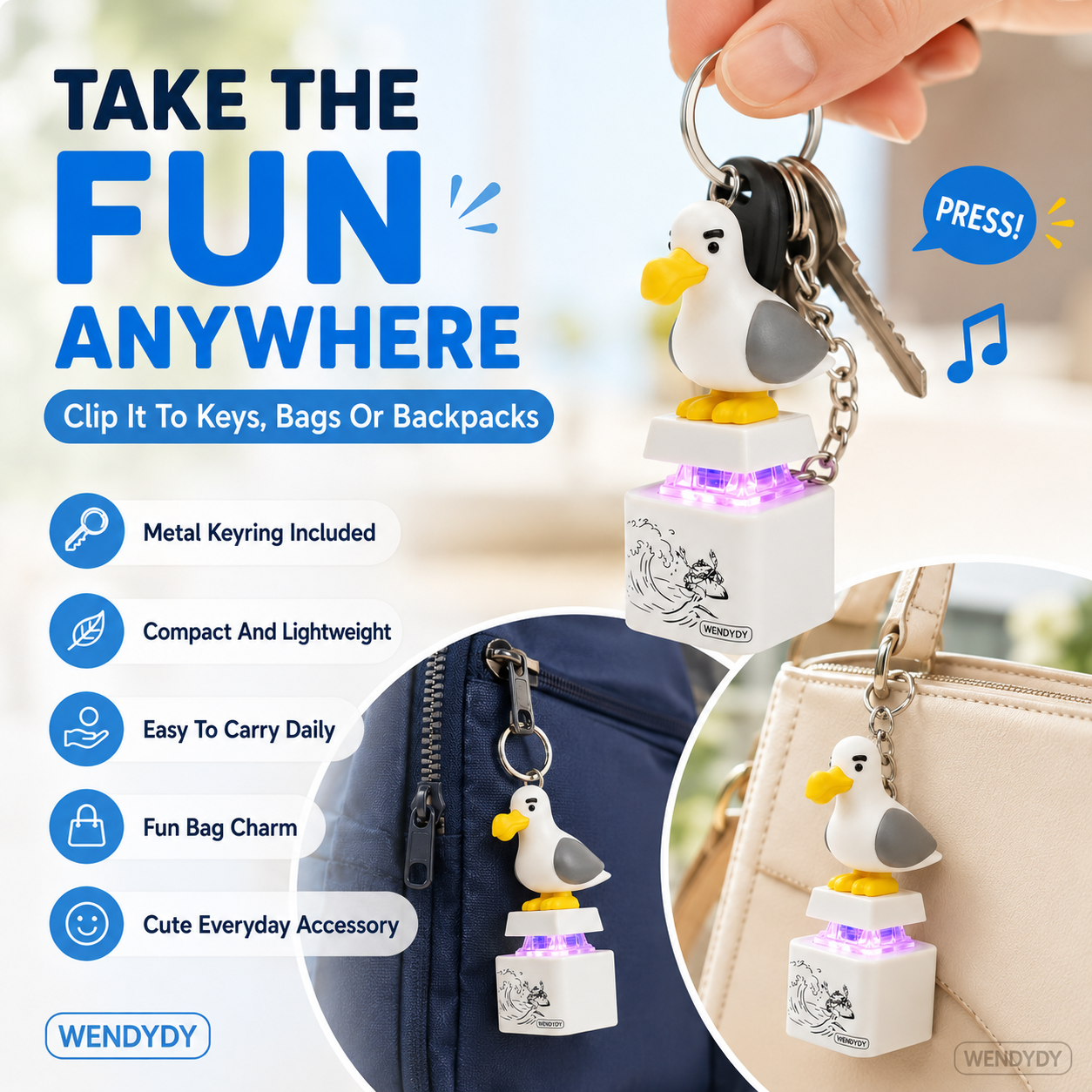 Mine Little Bird Voice-Activated Light-Up Electronic Keychain: Squeeze-to-Play Duck-Shaped Creative Keychain