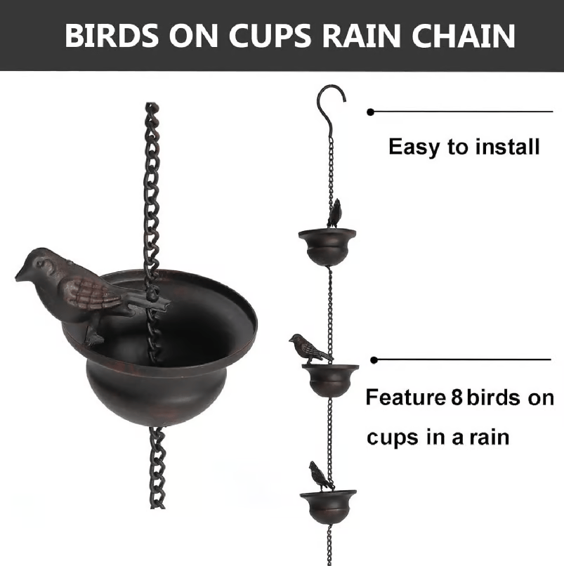 🌧️Sateen ja taiteen kohtaaminen  🐦 Lintujen kylpyammeen muotoinen koristeellinen sadevesiketju 🎨