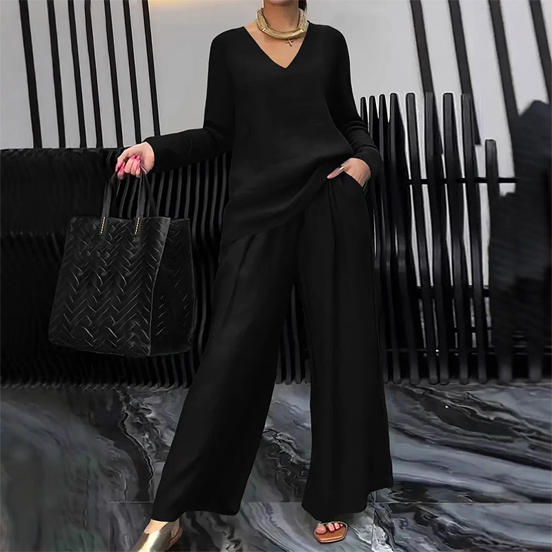✨ NOUVEAU ! Ensemble de détente pour femme avec col en V et jambes larges