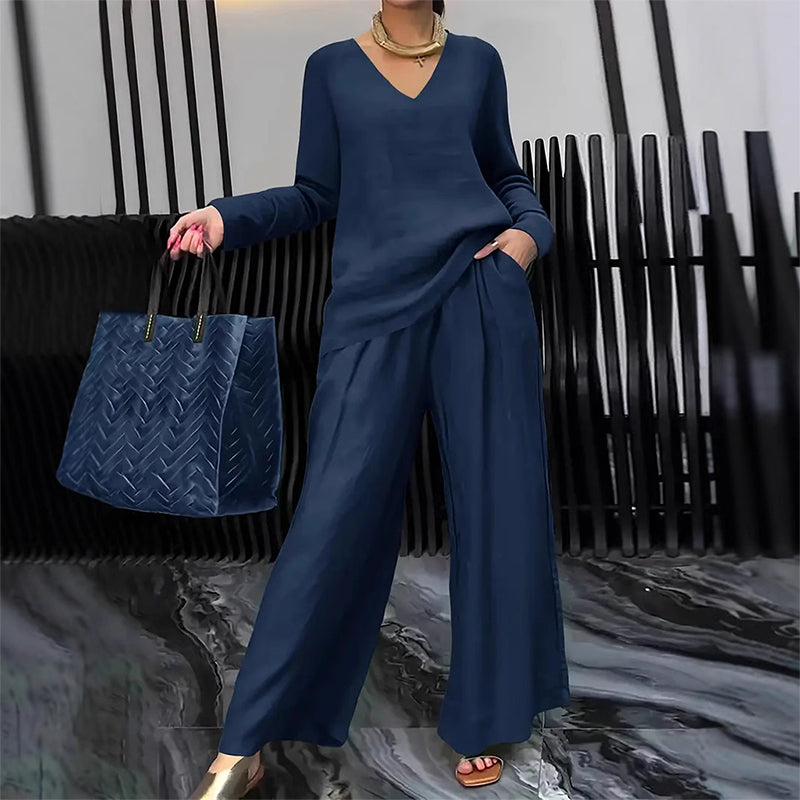 ✨ NOUVEAU ! Ensemble de détente pour femme avec col en V et jambes larges