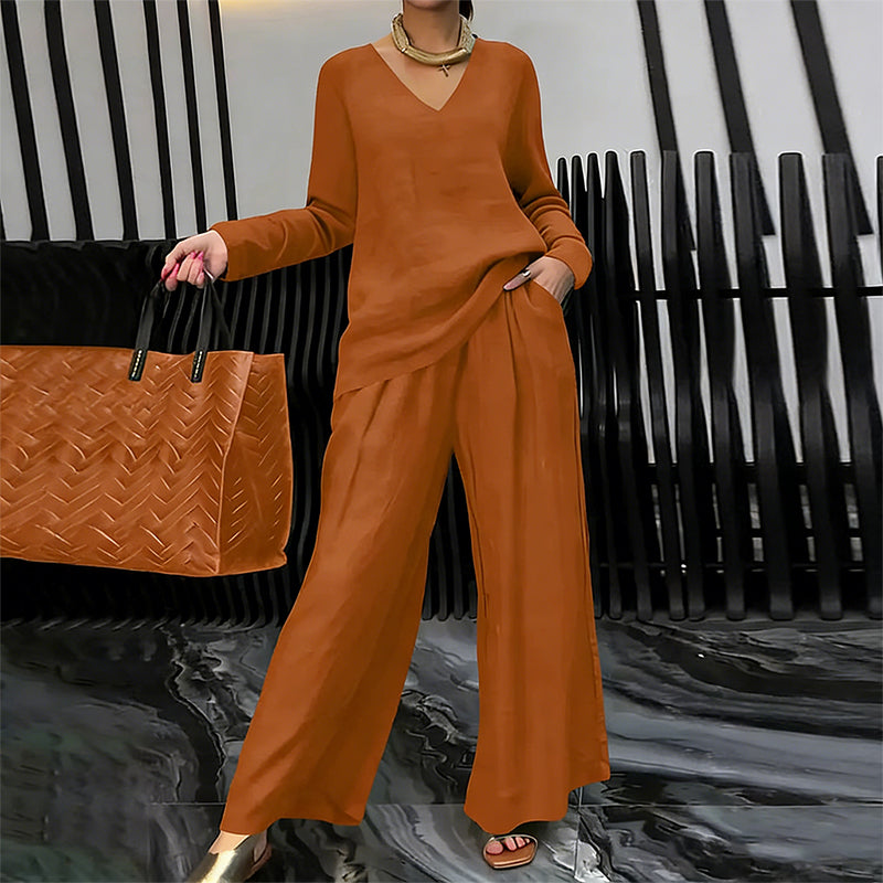 ✨ NOUVEAU ! Ensemble de détente pour femme avec col en V et jambes larges