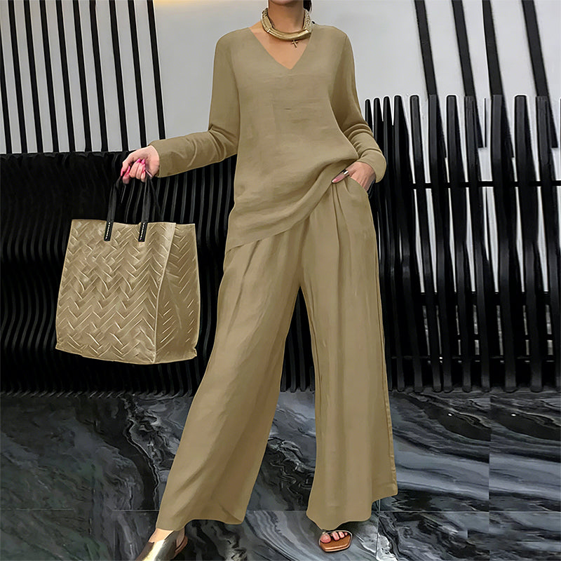 ✨ NOUVEAU ! Ensemble de détente pour femme avec col en V et jambes larges