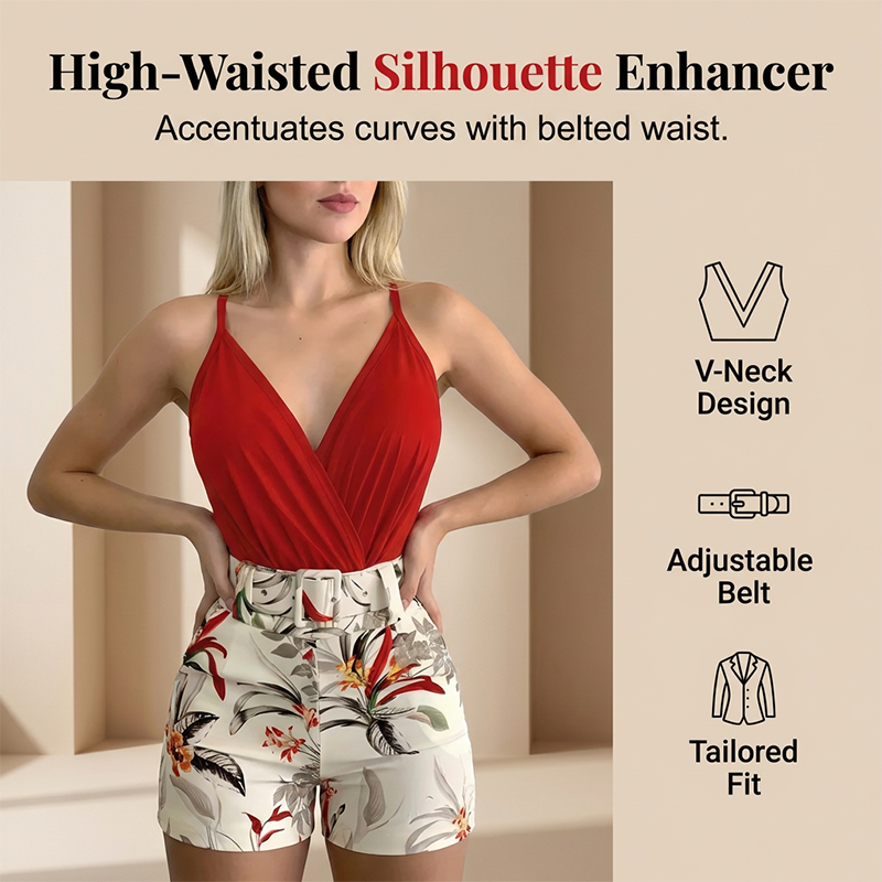 Ensemble 2 pièces pour femme : haut à col en V et short