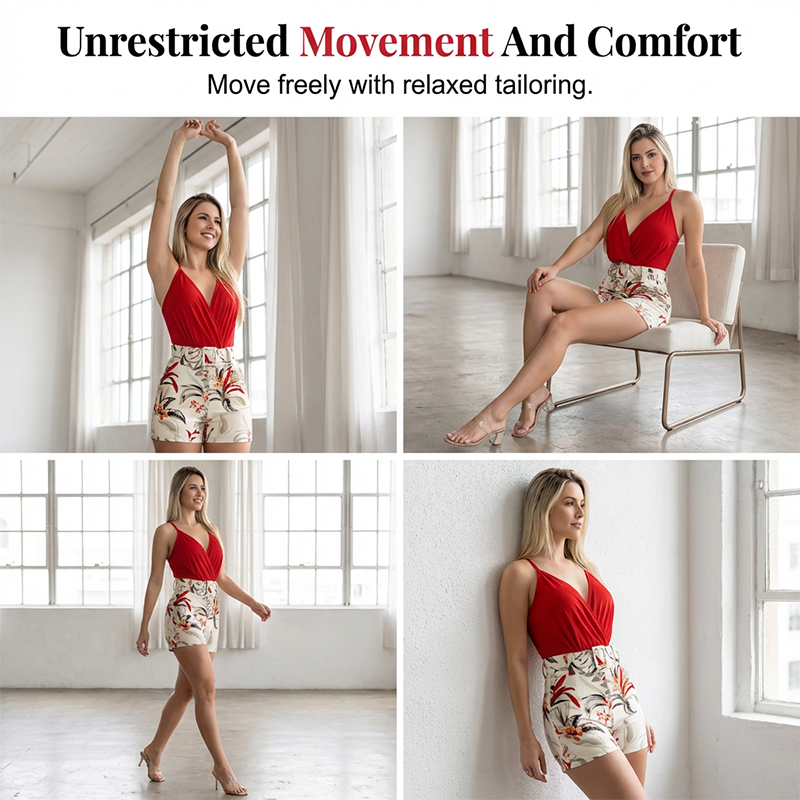 Ensemble 2 pièces pour femme : haut à col en V et short