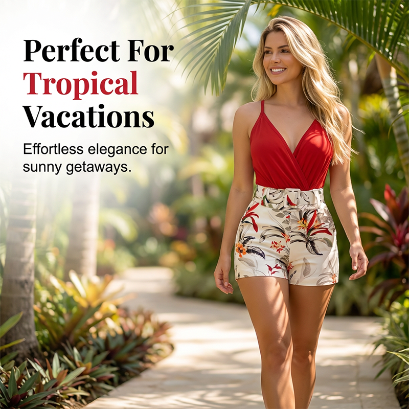 Ensemble 2 pièces pour femme : haut à col en V et short